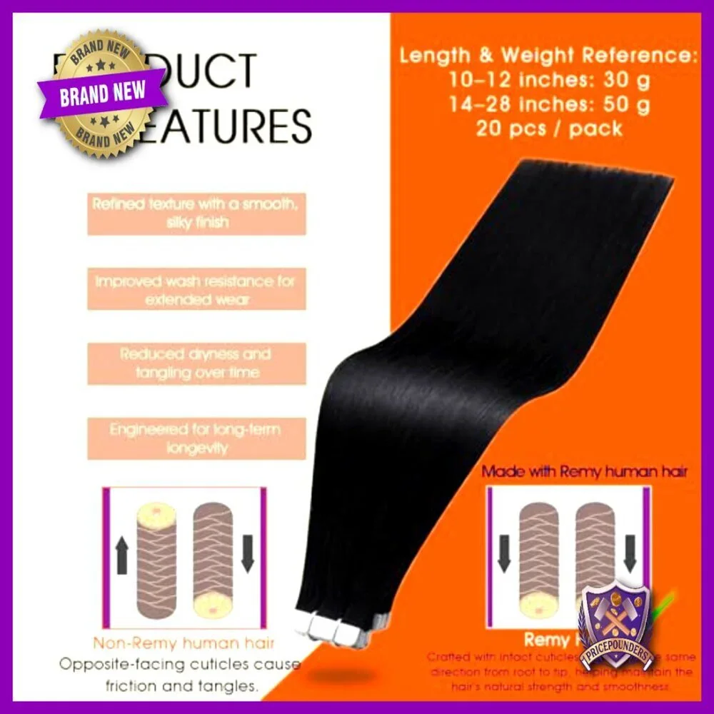 Real Human Hair Tape-In Extensions 24 Inch Straight Seamless Weft